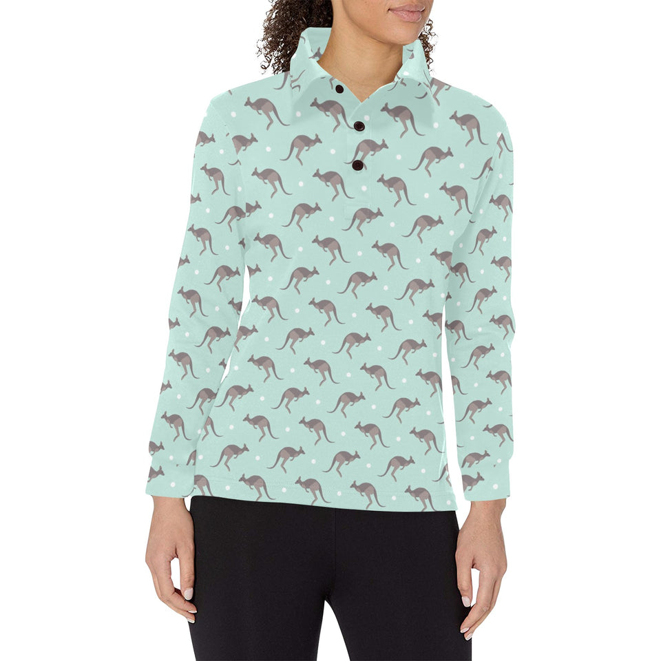 Kangaroo pattern background Women's Long Sleeve Polo Shirt