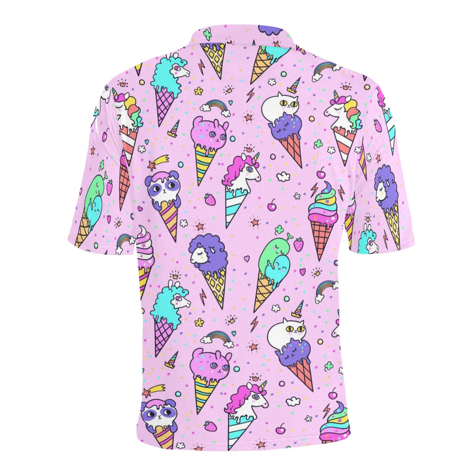 Cute ice cream cone animal pattern Men's All Over Print Polo Shirt