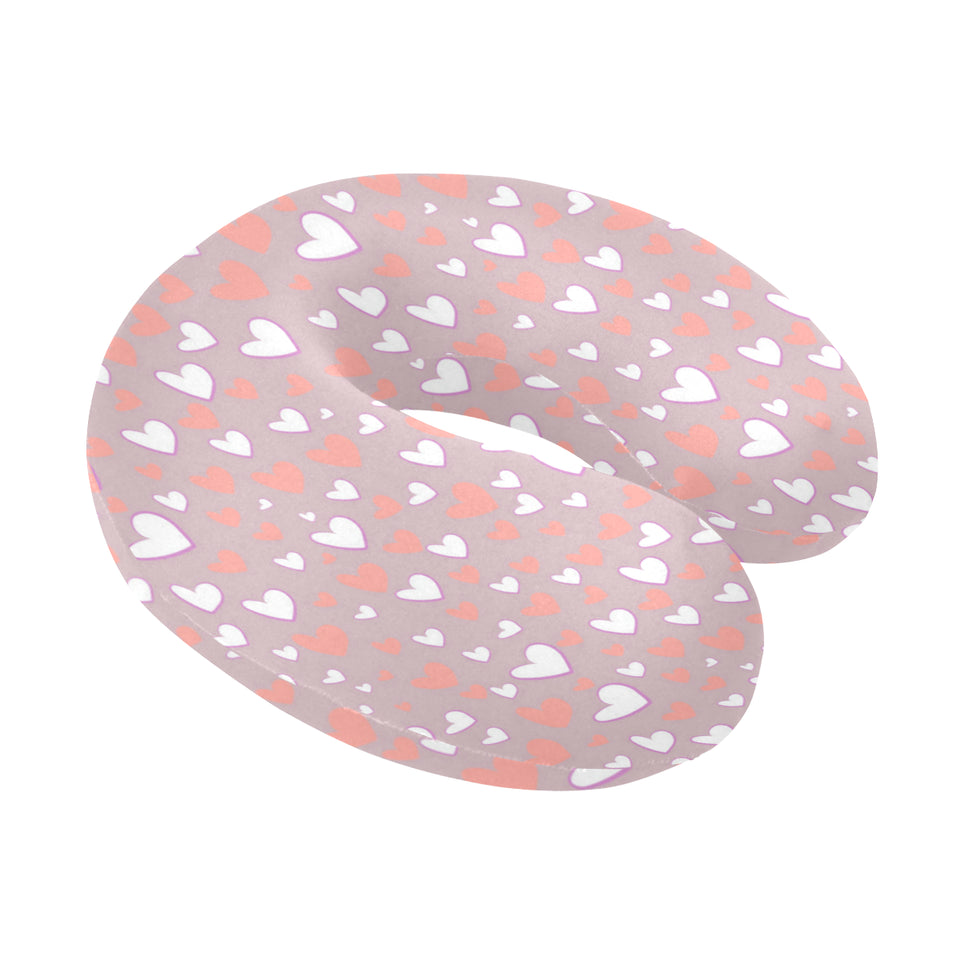 coral white heart pattern U-Shaped Travel Neck Pillow