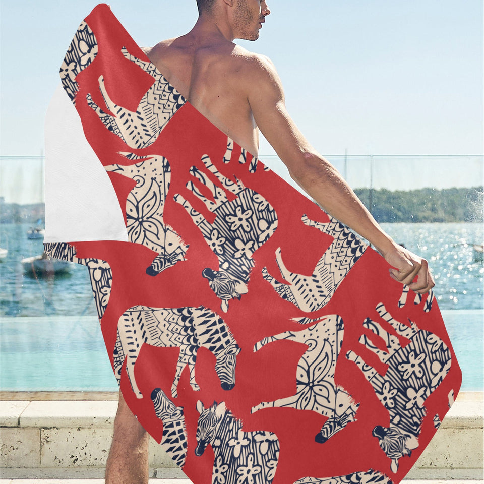 Zebra abstract red background Beach Towel