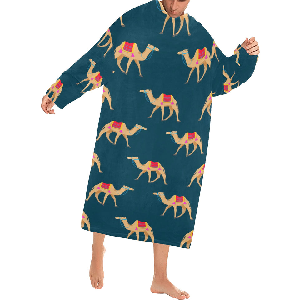 Camel pattern blue blackground Blanket Robe with Sleeves