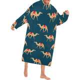 Camel pattern blue blackground Blanket Robe with Sleeves