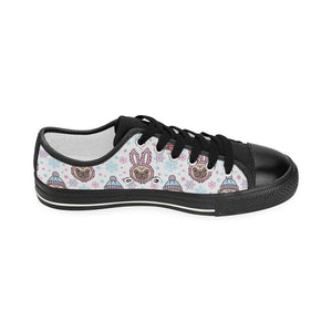 Cute pug hat rabbit costume pattern Kids' Boys' Girls' Low Top Canvas Shoes Black