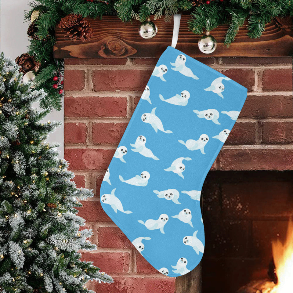 Cute sea lion seal pattern background Christmas Stocking