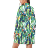 Colorful parrot exotic flower leaves Women's Long Sleeve Belted Night Robe