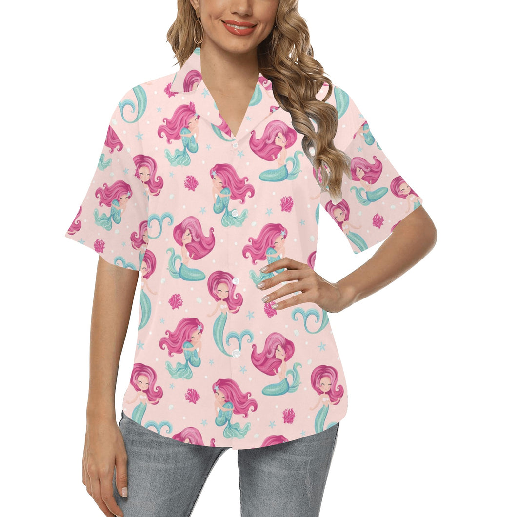 Cute little mermaid pattern Women's All Over Print Hawaiian Shirt