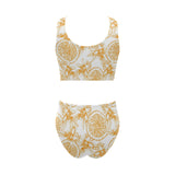 hand drawn orange fruit pattern Chest Bowknot High Waisted Bikini Swimsuit