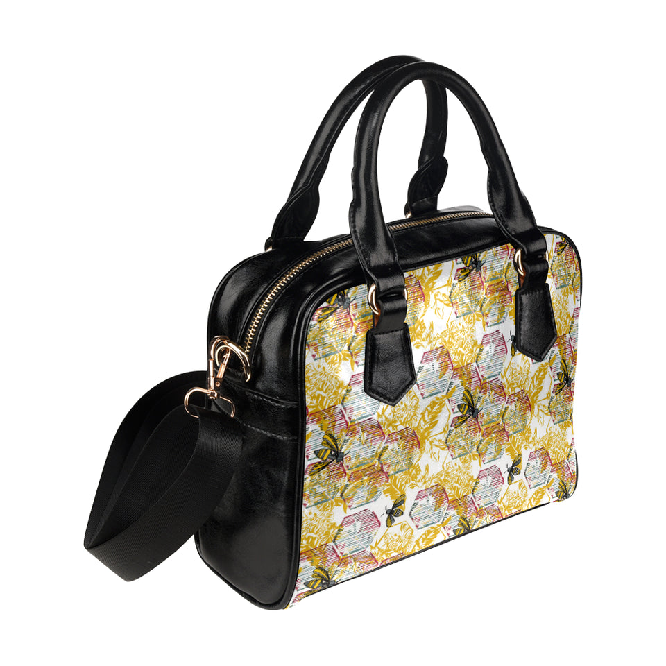 Cool Bee honeycomb leaves pattern Shoulder Handbag
