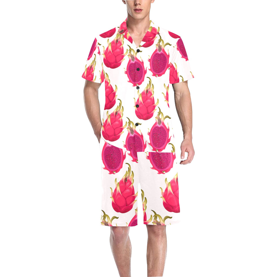 dragon fruits design pattern Men's V-Neck Short Pajama Set