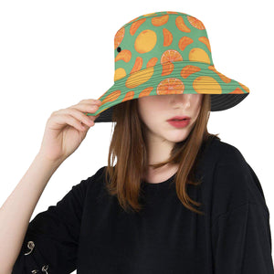 orange fruit pattern green background Unisex Bucket Hat