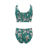 Koi Fish Carp Fish lotus pattern Chest Bowknot High Waisted Bikini Swimsuit