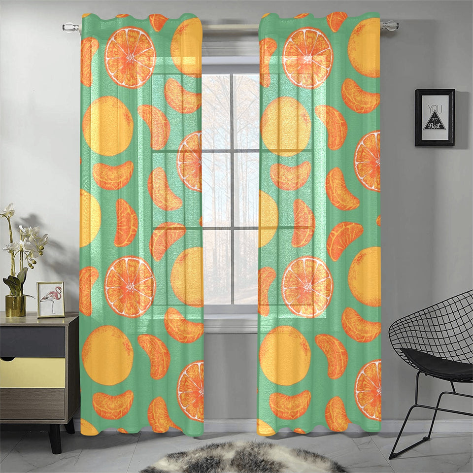 orange fruit pattern green background Gauze Curtain