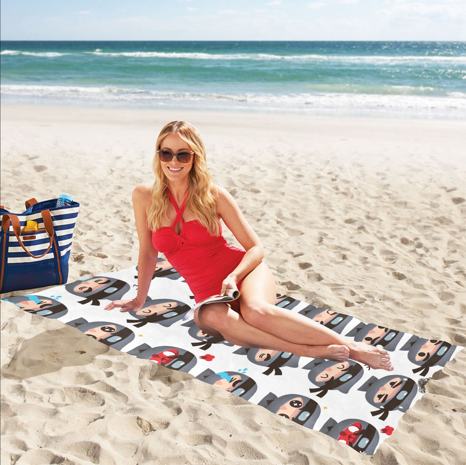 Cute ninja design pattern Beach Towel