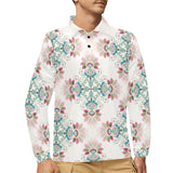 Square floral indian flower pattern Men's Long Sleeve Polo Shirt