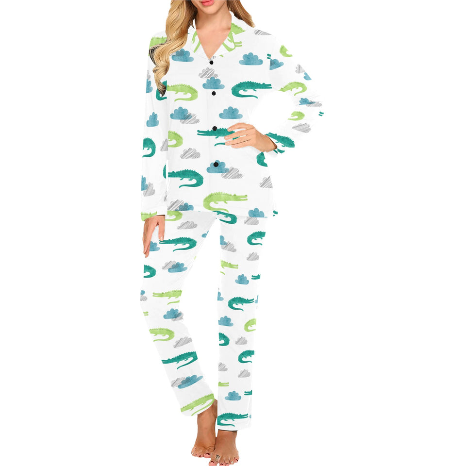 watercolor crocodile pattern Women's Long Pajama Set
