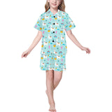 Llama alpaca cactus leaves pattern Kids' Boys' Girls' V-Neck Short Pajama Set