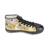 Cool Bee honeycomb leaves pattern Men's High Top Canvas Shoes Black