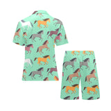 Colorful horses pattern Men's V-Neck Short Pajama Set