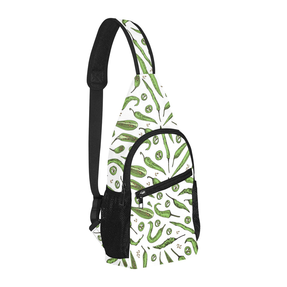 Hand drawn sketch style green Chili peppers patter All Over Print Chest Bag