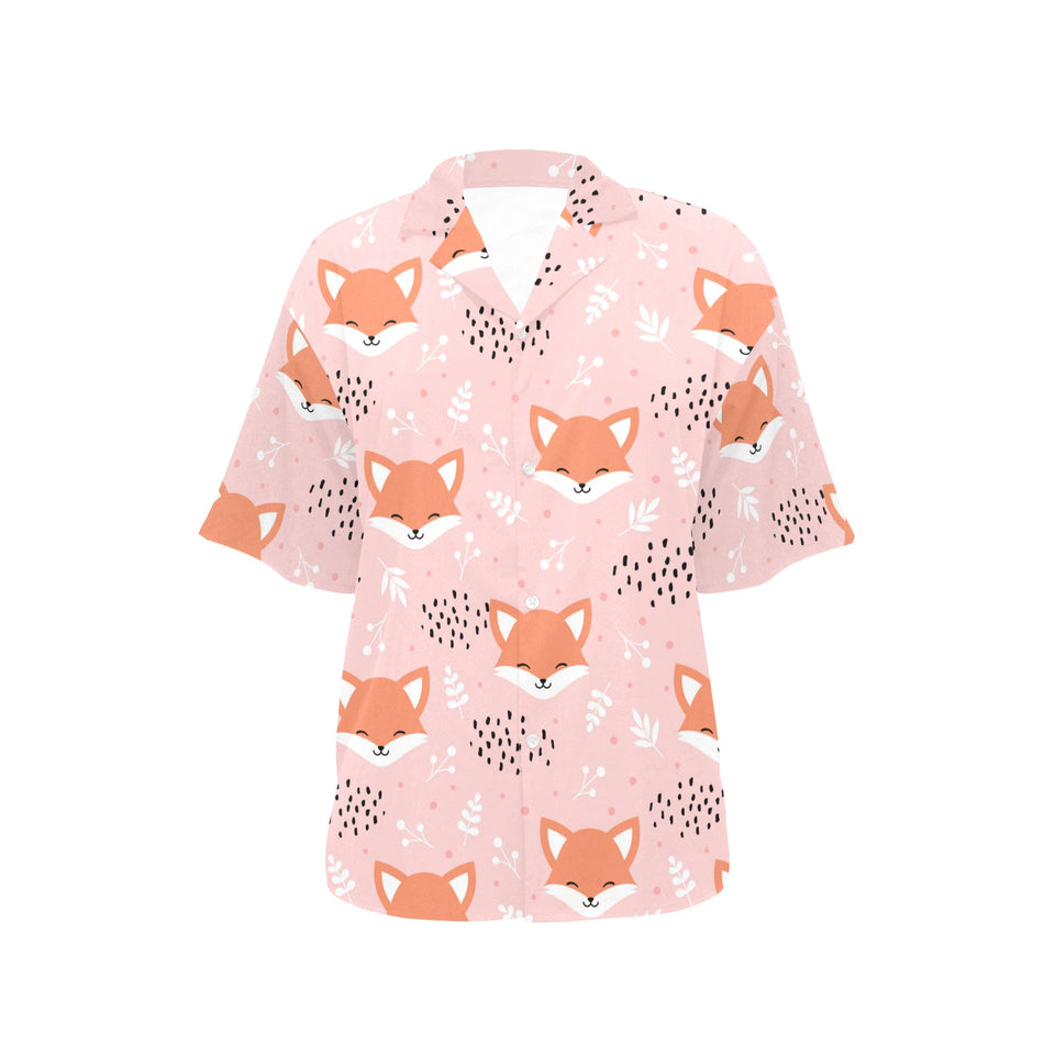 Cute fox pattern pink background Women's All Over Print Hawaiian Shirt