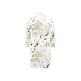 Beautiful Japanese cranes pattern Men's Long Sleeve Belted Night Robe