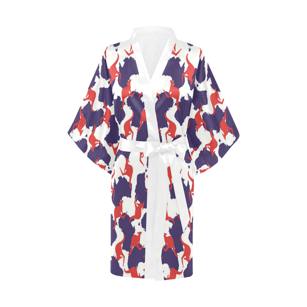 Kangaroo Australian pattern Women's Short Kimono Robe