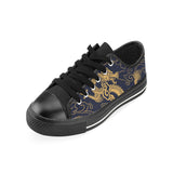 Gold dragon pattern Men's Low Top Canvas Shoes Black