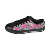 Chameleon lizard pattern pink background Men's Low Top Canvas Shoes Black