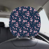 Pink sakura cherry blossom blue background Car Headrest Cover