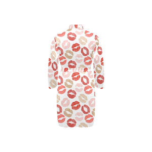 Lips Pattern Print Design 04 Men's Long Sleeve Belted Night Robe