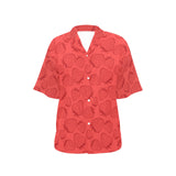 strawberry pattern red background Women's All Over Print Hawaiian Shirt