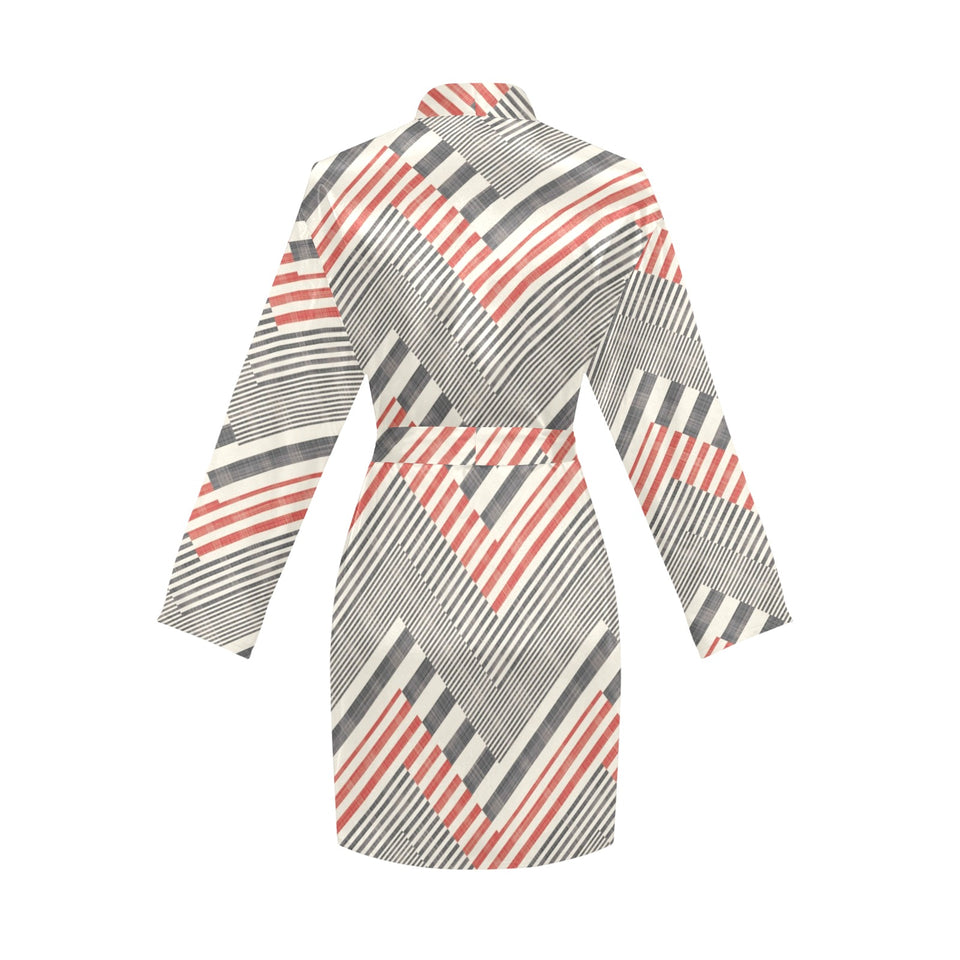 zigzag chevron striped pattern Women's Long Sleeve Belted Night Robe