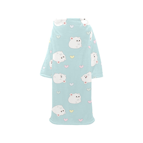 White cute hamsters heart pattern Blanket Robe with Sleeves