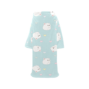 White cute hamsters heart pattern Blanket Robe with Sleeves