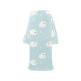 White cute hamsters heart pattern Blanket Robe with Sleeves