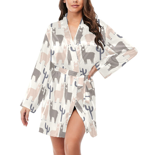 Llama Alpaca pattern Women's Long Sleeve Belted Night Robe