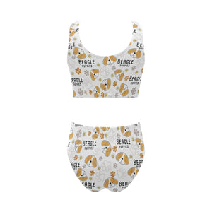 Cute beagle dog pattern background Chest Bowknot High Waisted Bikini Swimsuit