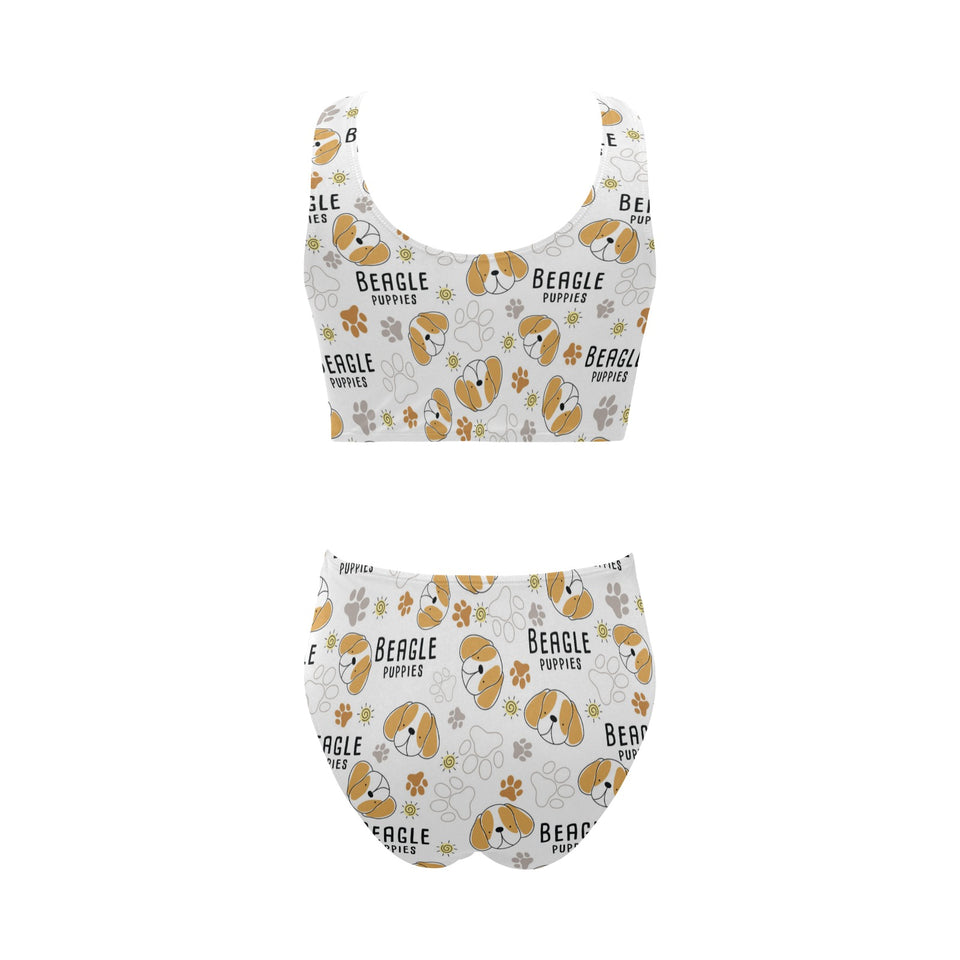 Cute beagle dog pattern background Chest Bowknot High Waisted Bikini Swimsuit