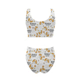 Cute beagle dog pattern background Chest Bowknot High Waisted Bikini Swimsuit