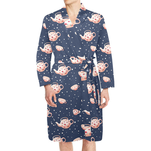 Tea pots Pattern Print Design 04 Men's Long Sleeve Belted Night Robe