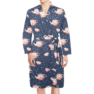 Tea pots Pattern Print Design 04 Men's Long Sleeve Belted Night Robe