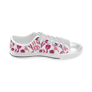 pink sketch tulip pattern Men's Low Top Shoes White