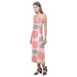 Grapefruit leaves flower pink background V-Neck Open Fork Long Dress