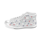 Airplane cloud grey background Men's High Top Canvas Shoes White