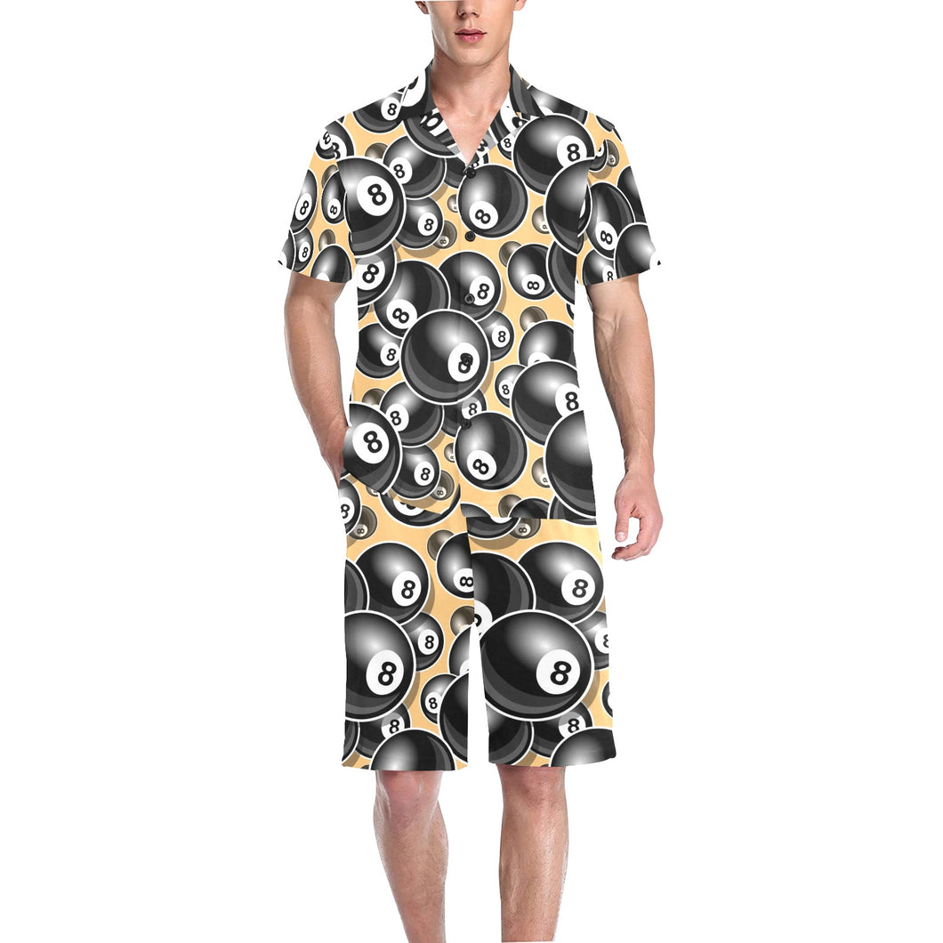 Billiard Ball Pattern Print Design 04 Men's V-Neck Short Pajama Set