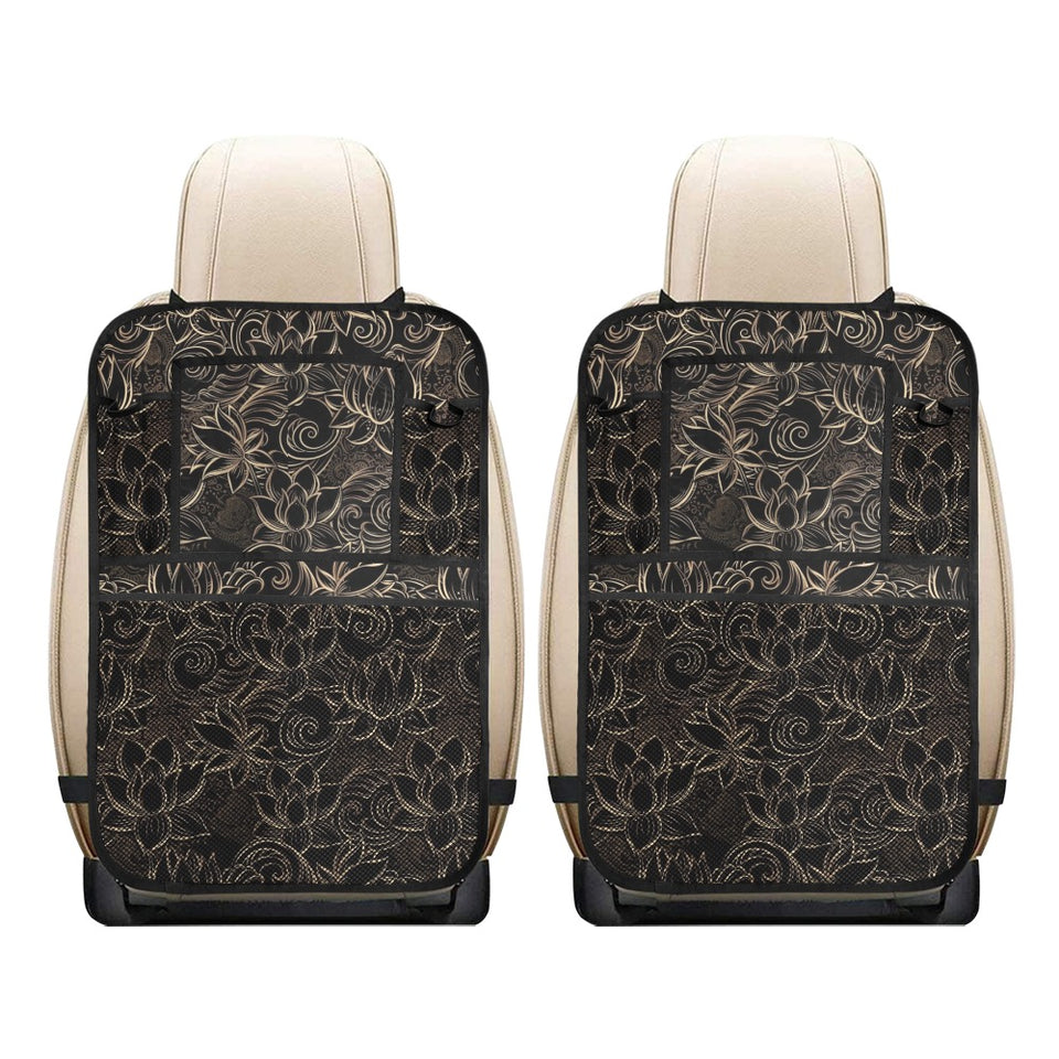 luxurious gold lotus waterlily black background Car Seat Back Organizer