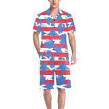 American football ball star stripes pattern Men's V-Neck Short Pajama Set