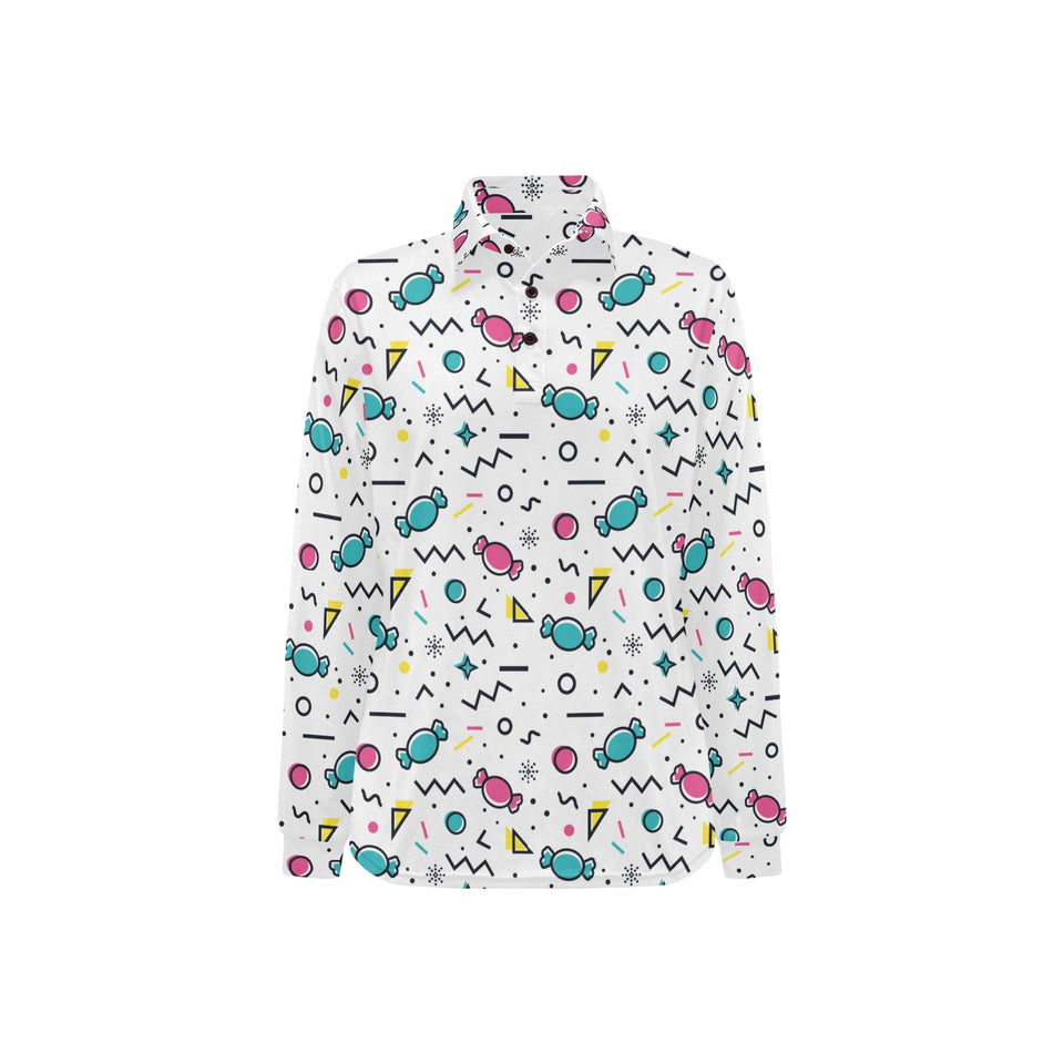 Candy design pattern Women's Long Sleeve Polo Shirt