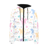 colorful unicorn rainbow heart pattern Men's Padded Hooded Jacket