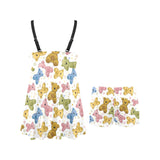 Teddy Bear Pattern Print Design 01 Chest Sexy Pleated Two Piece Swim Dress